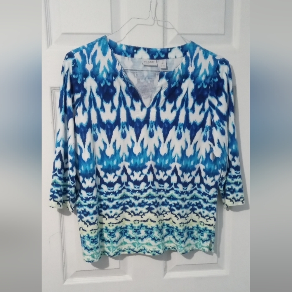 Chico's Vibrant Blue and White Patterned Blouse